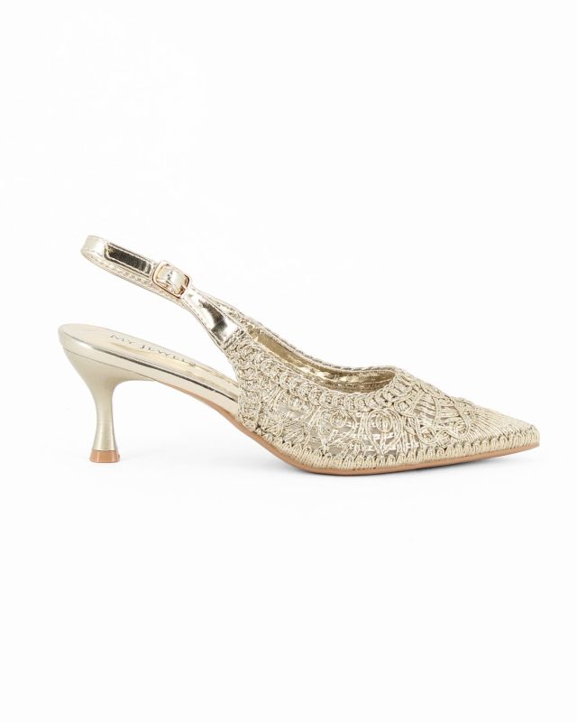 Prodotto: MY JEWELS - Décolleté slingback oro traforata e intrecciata, tacco 6CM