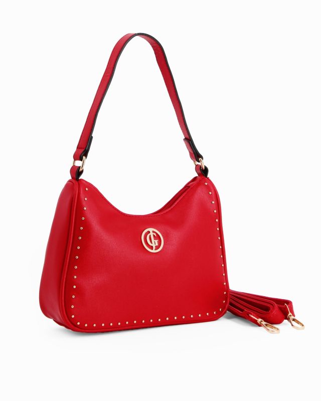 Prodotto: CORTINA POLO STYLE - Borsa a spalla rossa con dettaglio borchie, tracolla removibile