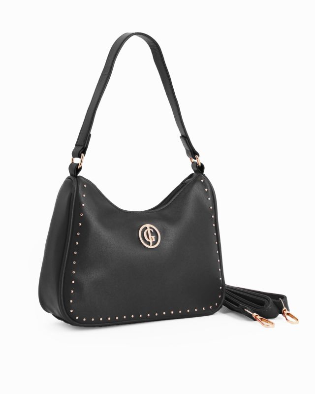 Prodotto: CORTINA POLO STYLE - Borsa a spalla nera con dettaglio borchie, tracolla removibile