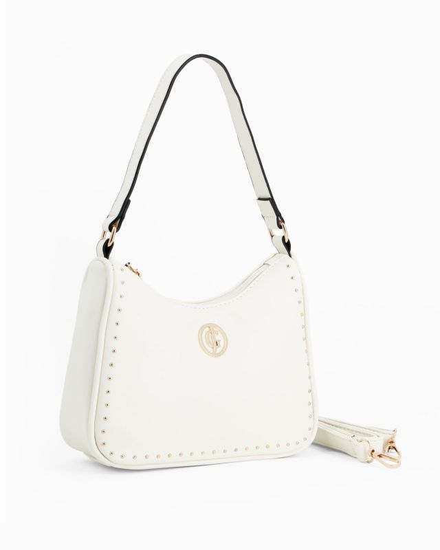 Prodotto: CORTINA POLO STYLE - Borsa a spalla bianca con dettaglio borchie, tracolla removibile