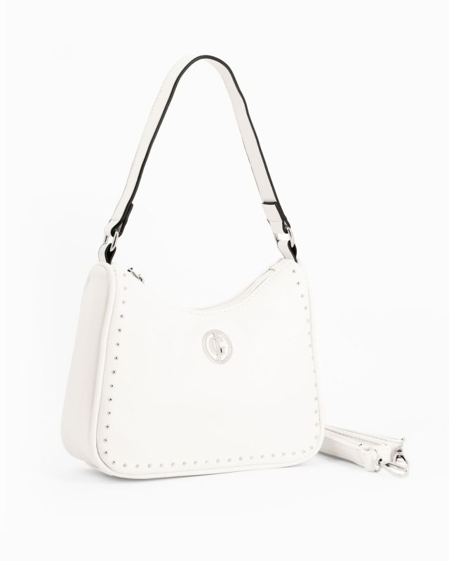Prodotto: CORTINA POLO STYLE - Borsa a spalla bianca con dettaglio borchie, tracolla removibile