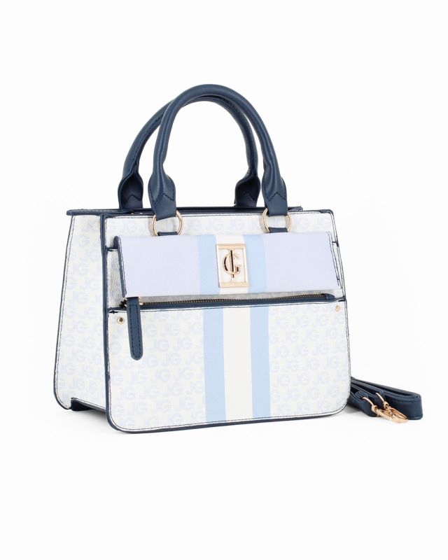 Prodotto: JUST GOLF - Borsa a mano bianca loggata con patta e tasca frontali, tracolla removibile