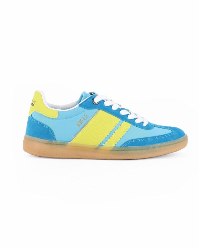 Prodotto: RIFLE - Sneakers azzurra e verde con lacci e logo laterale