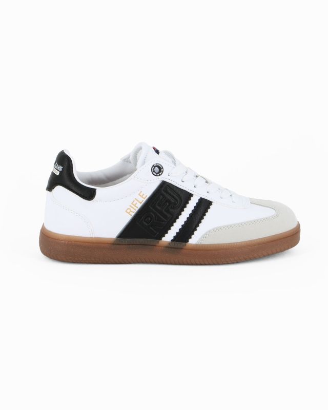 Prodotto: RIFLE - Sneakers bianca e nera con lacci e logo laterale