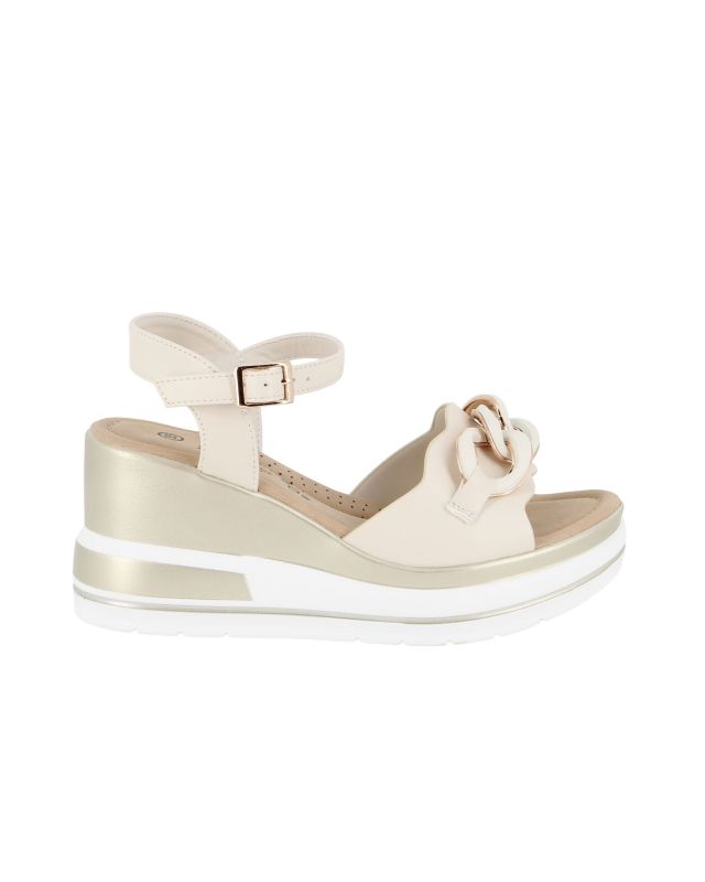 Prodotto: MISS GLOBO - Sandalo platform panna con sottopiede in memory soft e catena, tacco 7CM