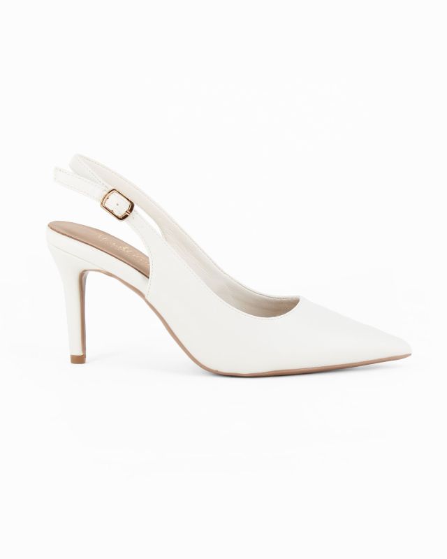 Prodotto: MISS GLOBO - Décolleté slingback bianca con sottopiede in VERA PELLE, tacco 8CM