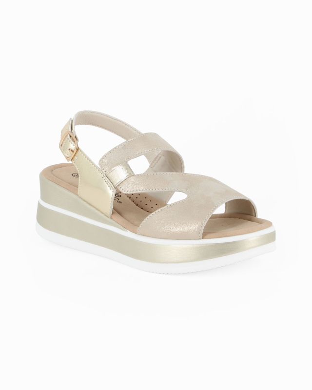 Prodotto: MISS GLOBO - Sandalo platform beige con sottopiede in memory soft, zeppa 5CM