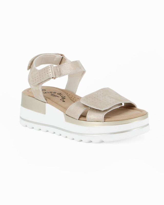 Prodotto: MISS GLOBO - Sandalo platform beige con strappi