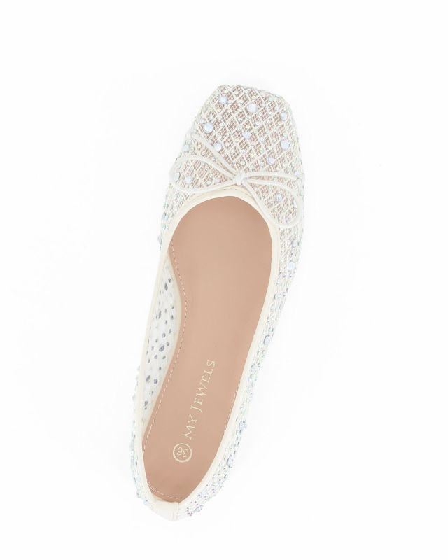 Prodotto: MY JEWELS - Ballerina panna traforata con fiocco e strass