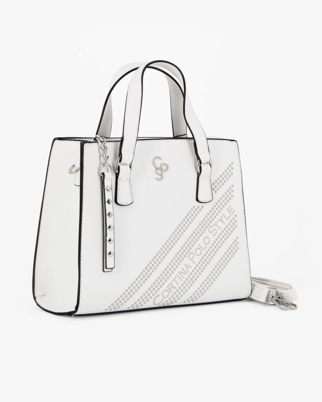 Prodotto: CORTINA POLO STYLE - Borsa due manici bianca con borchie, tracolla removibile