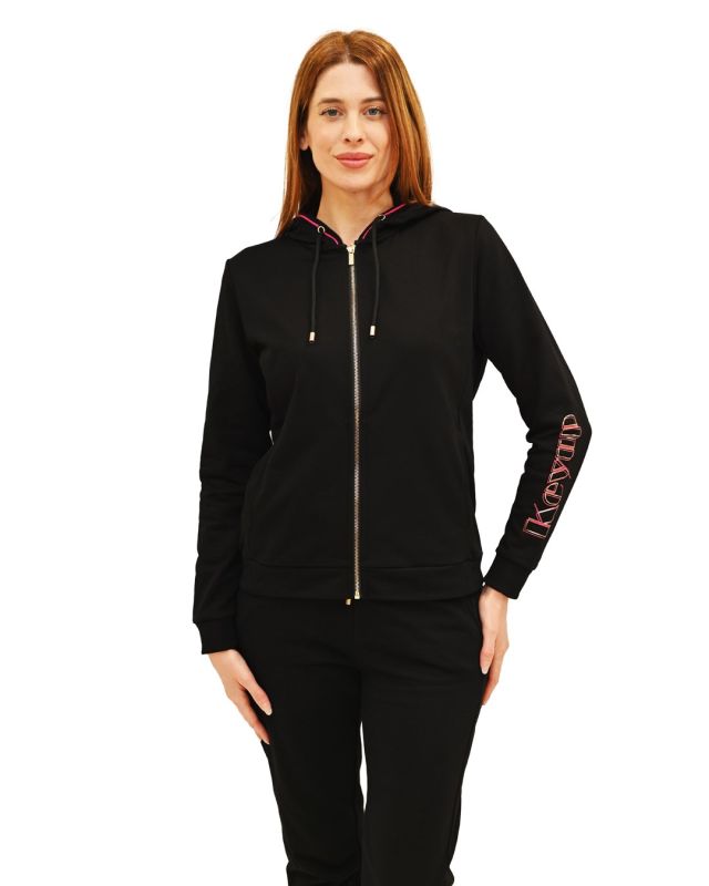 Prodotto: KEY UP - FELPA NERA DA DONNA CON CAPPUCCIO
