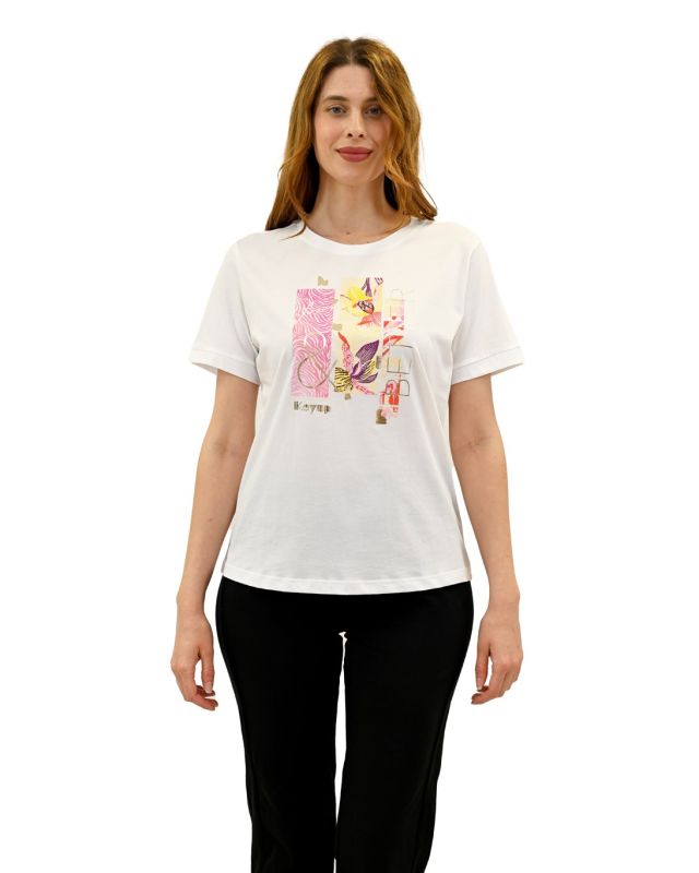 Prodotto: KEY UP - T-SHIRT MEZZA MANICA DONNA BIANCA CON STAMPA FRONTALE- 5S883/0001