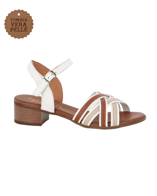 Prodotto: ELLEN BLAKE - Sandalo bianco in VERA PELLE con cinturini incrociati, tacco 3,5CM
