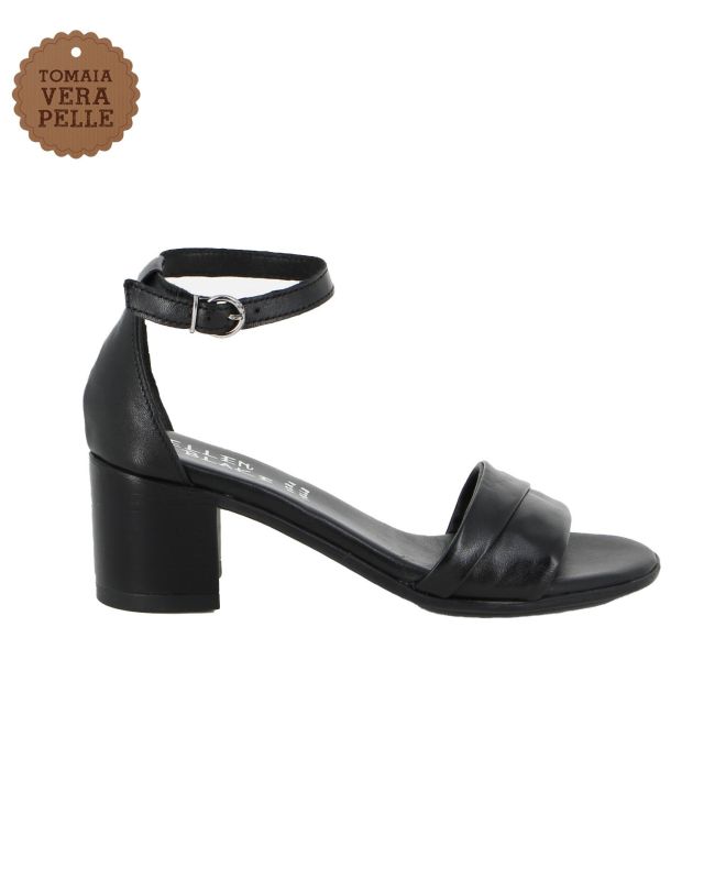 Prodotto: ELLEN BLAKE - Sandalo nero in VERA PELLE con cinturino alla caviglia, tacco 5,5CM