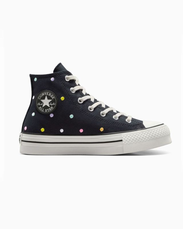Prodotto: CONVERSE -  Sneaker platform in tela nera con pois colorati - CHUCK TAYLOR ALL STAR