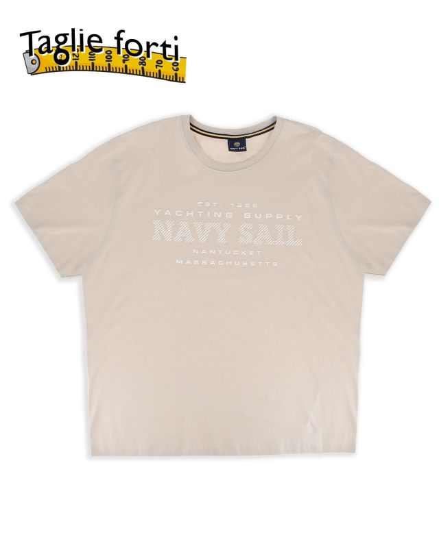 Prodotto: NAVY SAIL - Tshirt over beige da uomo con logo frontale - NYUOV25374