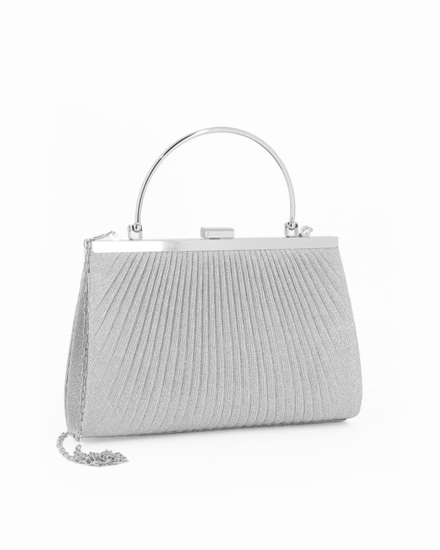 Prodotto: DIVAS - Pochette argento in lurex con chiusra a scatto, tracolla removibile