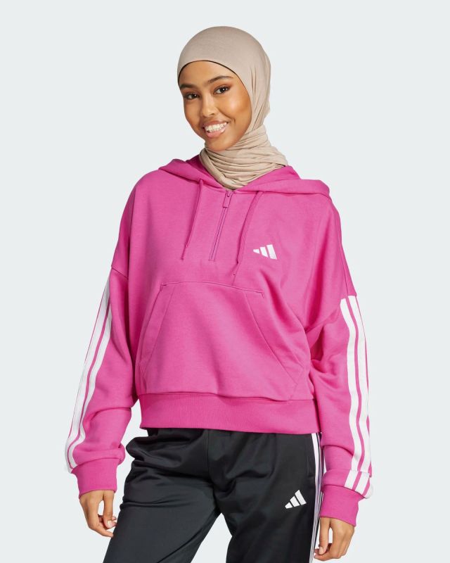 Prodotto: ADIDAS - FELPA CON CAPPUCCIO FUXIA 3S FT QZ HD DA DONNA - JN1953