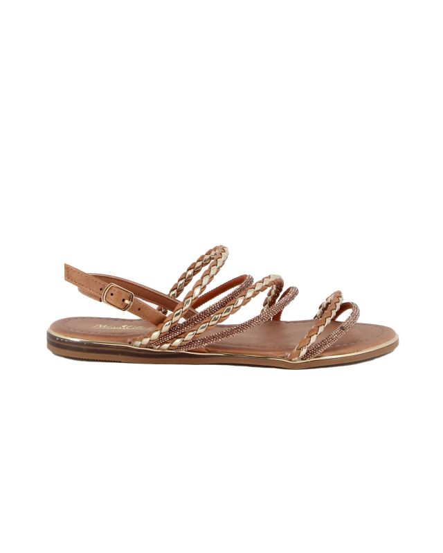 Prodotto: MISS GLOBO - Sandalo slingback sabbia con cinturini intrecciati e strass