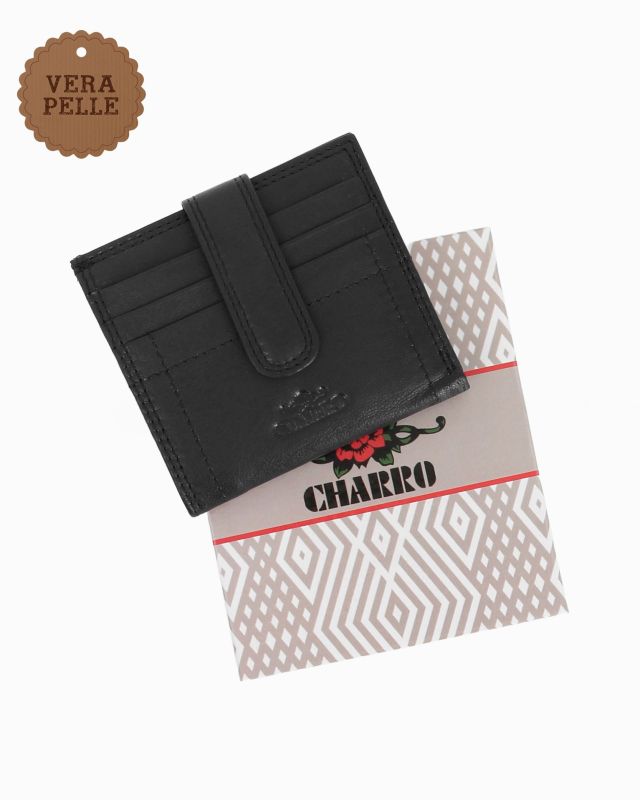 Prodotto: CHARRO - Portacarte nero in VERA PELLE da uomo con pattina