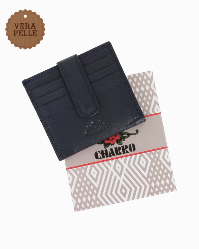Prodotto: CHARRO - Portacarte blu in VERA PELLE da uomo con pattina