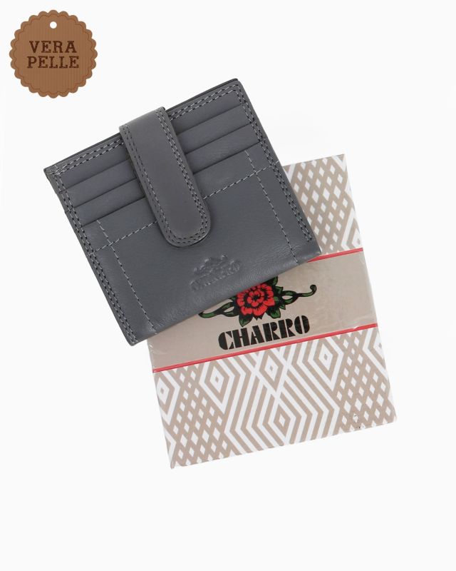 Prodotto: CHARRO - Portacarte grigio in VERA PELLE da uomo con pattina