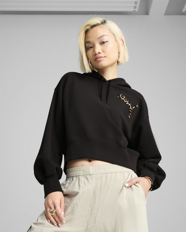 Prodotto: PUMA - FELPA CON CAPPUCCIO NERA LEO LUXE RELAXED CROPPED HD DA DONNA, 632338-01