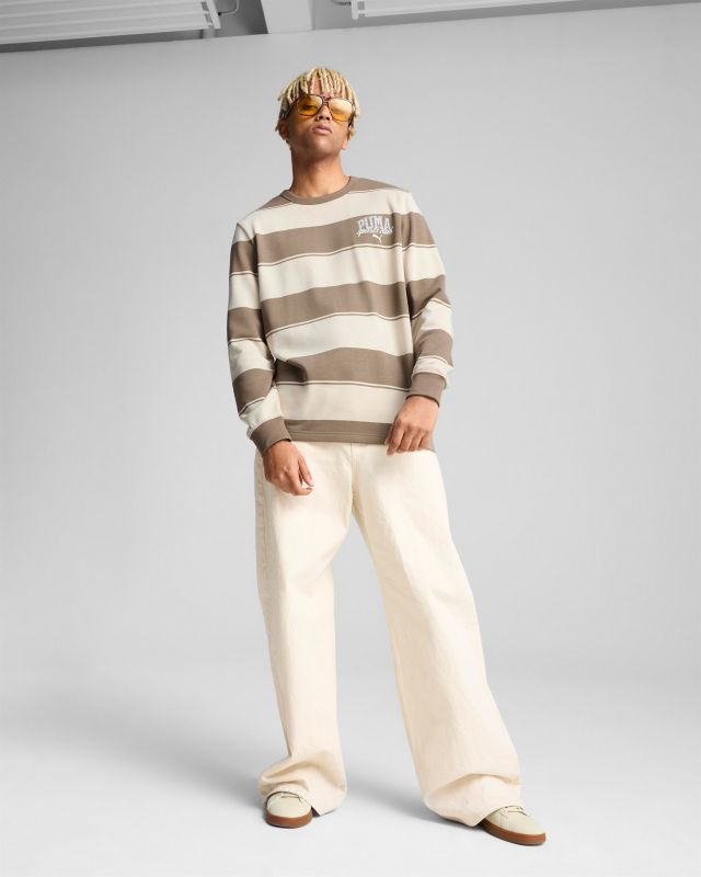 Prodotto: PUMA - FELPA GIROCOLLO A RIGHE BEIGE E MARRONE CLASS STRIPED AOP - DA UOMO, 684647-93
