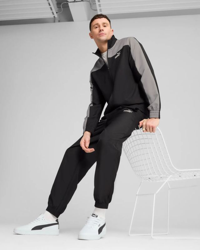 Prodotto: PUMA -TUTA COMPLETA NERA E GRIGIA FULL ZIP IN MICROFIBRA WOVEN COLORBLOCK TRACKSUIT  DA UOMO, 684856-01