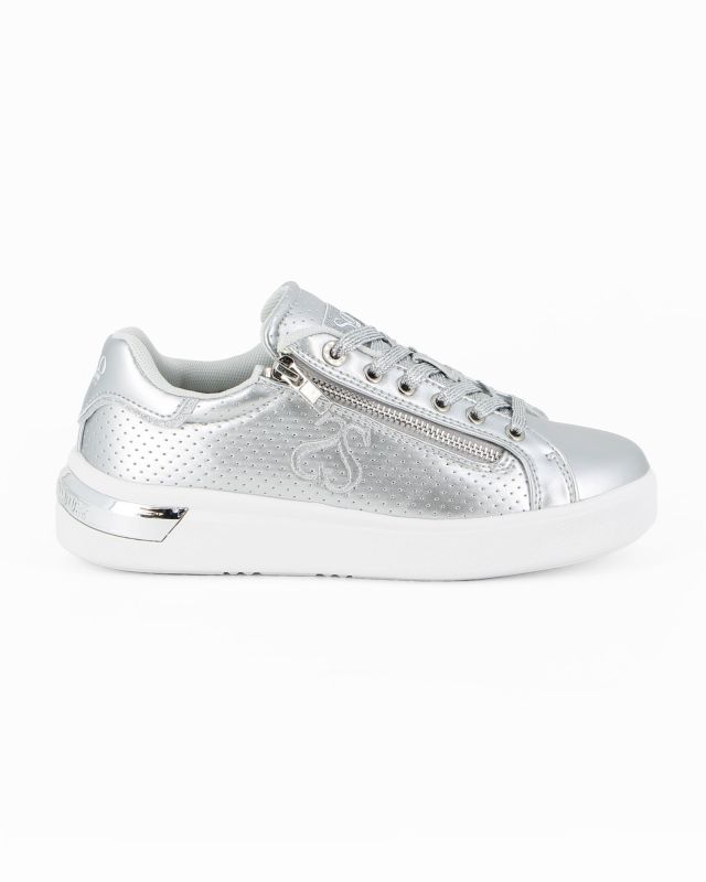 Prodotto: SOLO SOPRANI COUTURE - Sneakers argento traforata con lacci e zip laterale