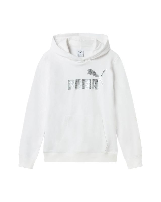 Prodotto: PUMA - FELPA JUNIOR ( 7-16 ANNI)  CON CAPPUCCIO BIANCA  ESSENTIAL +TEXTURED FOIL BIG, 689053-02