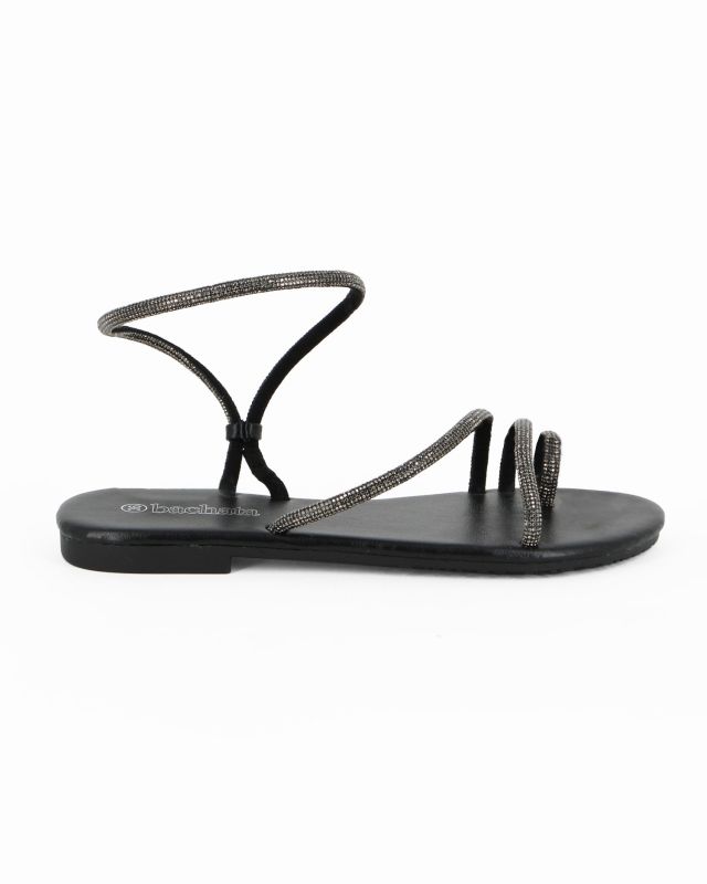 Prodotto: BACHATA - Sandalo infradito nero con strass e cinturino diagonale