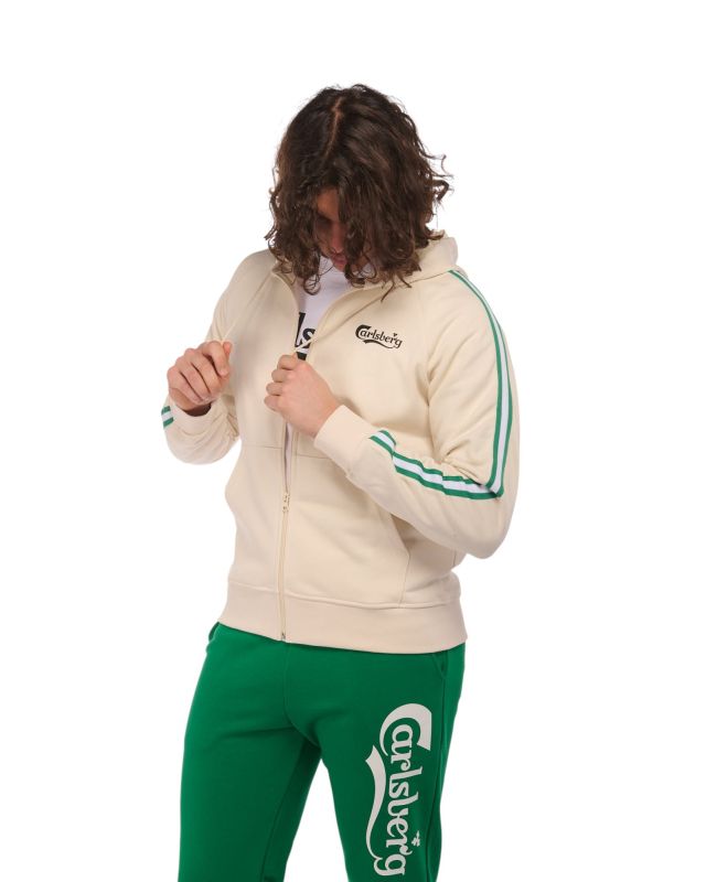 Prodotto: CARLSBER - Felpa crema full zip con bande e cappuccio