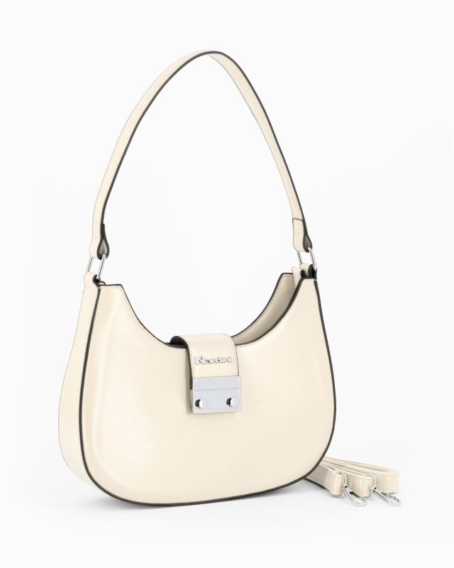 Prodotto: NARDINI - Borsa a spalla beige con mini pattina e tracolla removibile