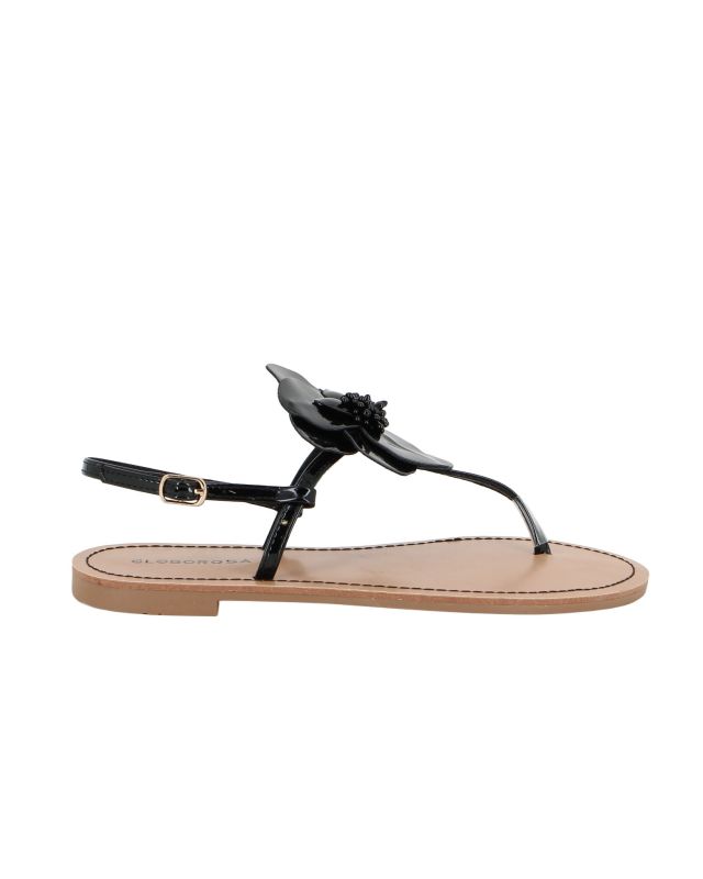 Prodotto: GLOBO ROSA - Sandaloo infradito nero in vernice con fiore