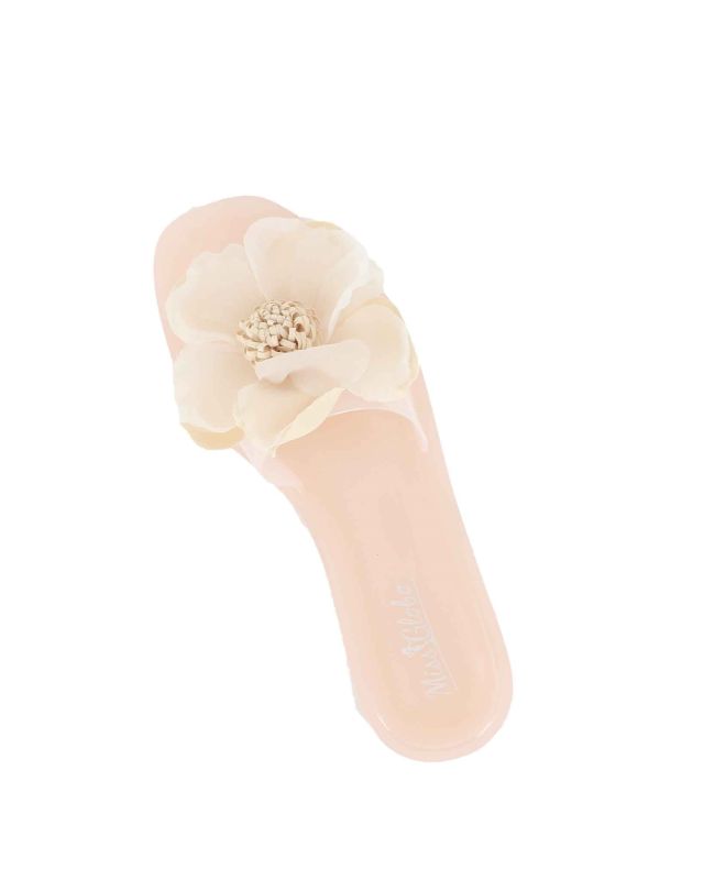 Prodotto: MISS GLOBO - Ciabatta nude con punta quadrata e fiore sulla fascia
