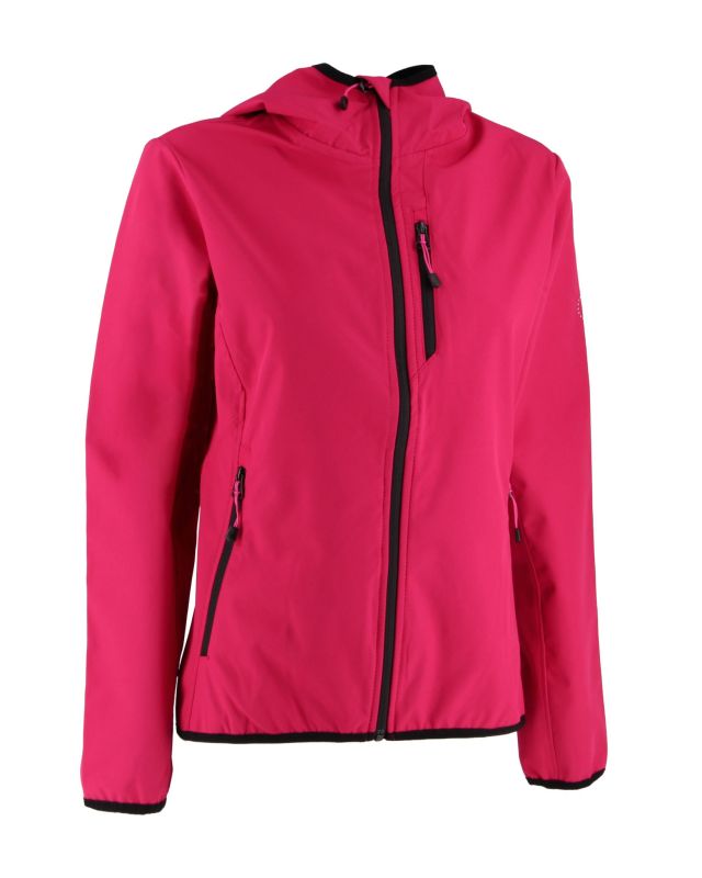 Prodotto: ON SPIRIT - GIUBBINO CON CAPPUCCIO SOFTSHELL DONNA FUXIA CON DETTAGLI NERI - ADELITA
