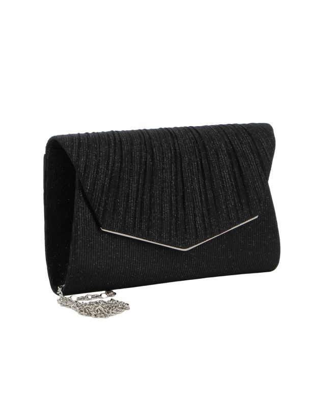 Prodotto: DIVAS - Pochette nera in lurex con patta plissettata