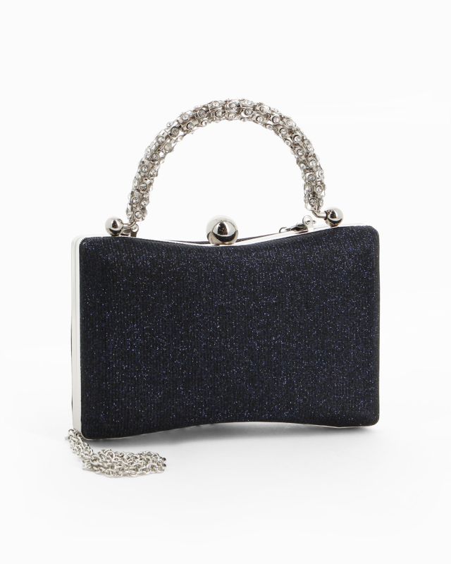 Prodotto: DIVAS - Clutch blu in lurex con manico gioiello