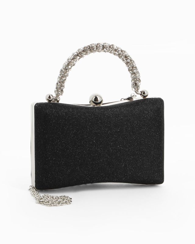 Prodotto: DIVAS - Clutch nera in lurex con manico gioiello