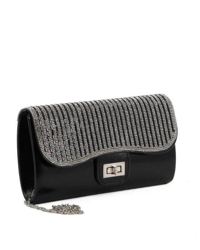 Prodotto: DIVAS - Pochette nera con strass sulla patta e chiusura girello