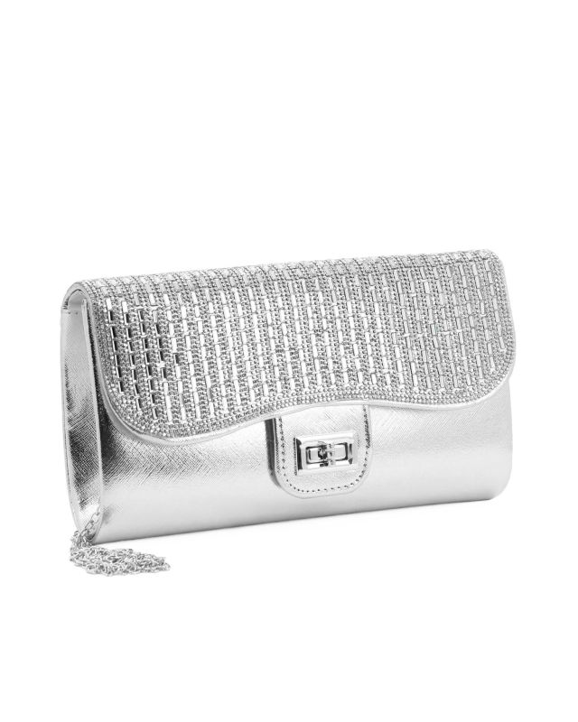 Prodotto: DIVAS - Pochette argento con strass sulla patta e chiusura girello