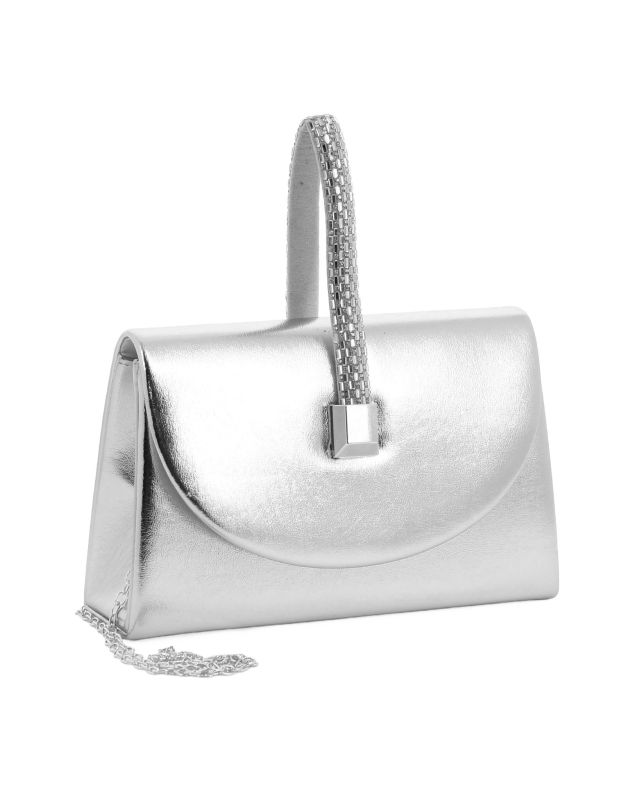 Prodotto: DIVAS - Pochette argento laminato con patta e manico di strass