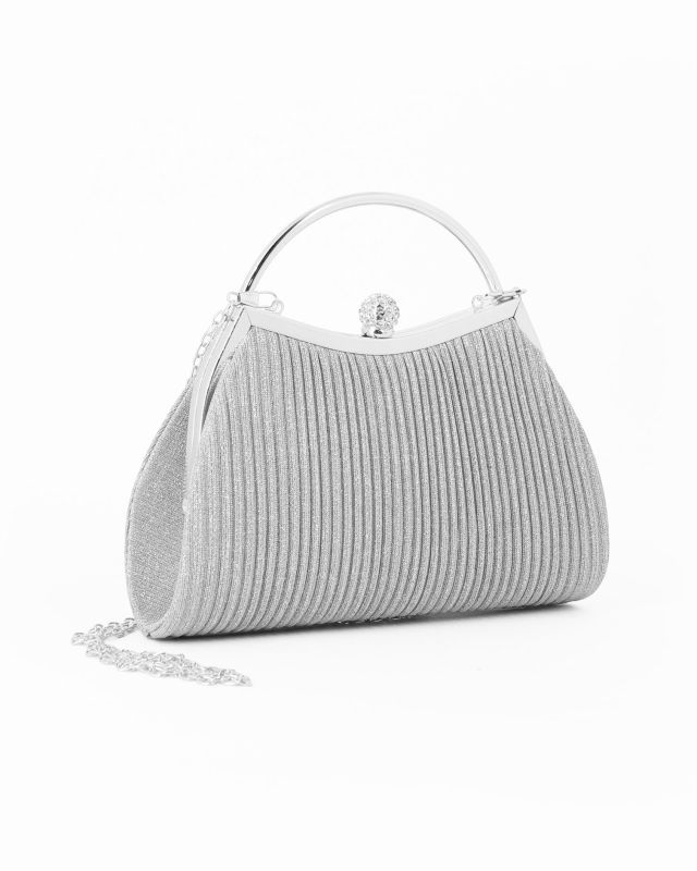 Prodotto: DIVAS - Pochette  glitterata argento con pomello in strass, tracolla removibile