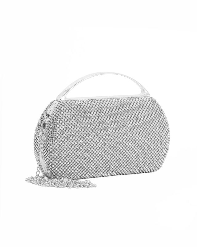 Prodotto: DIVAS - Clutch argento in strass, tracolla removibile