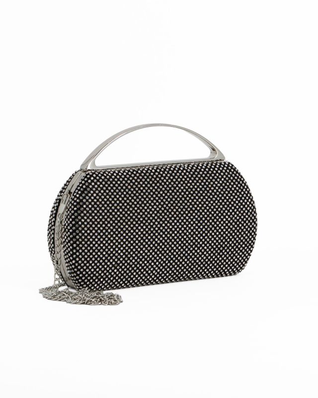 Prodotto: DIVAS - Clutch nera in strass, tracolla removibile