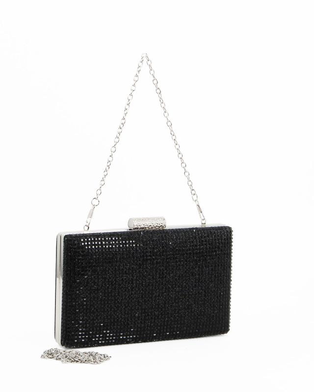 Prodotto: DIVAS - Clutch nera con parte frontale in strass, tracolla removibile
