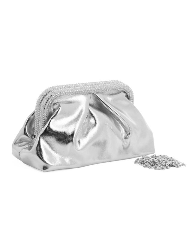 Prodotto: DIVAS - Pochette argento laminato con bordi di strass