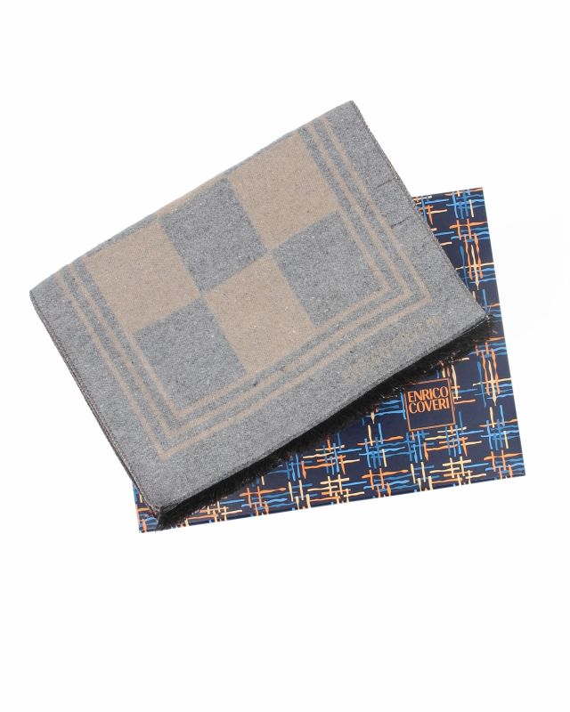 Prodotto: ENRICO COVERI - Sciarpa beige a scacchi con scatola regalo