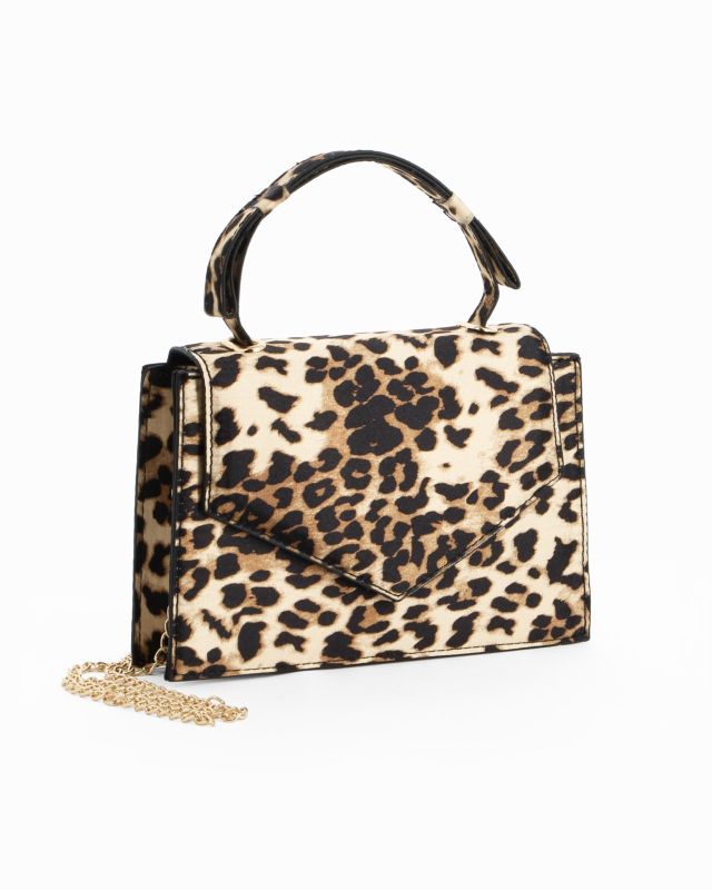 Prodotto: NARDINI - Minibag leopardata in raso con patta, catenina removibile